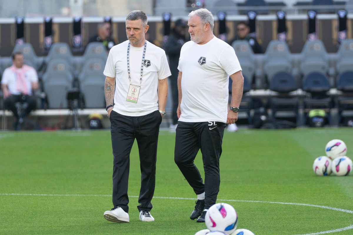 Angel City FC head coach Alex Straus taking the field for an NWSL game against the Chicago Stars on Saturday June 7th, 2025 in Los Angeles, California. 