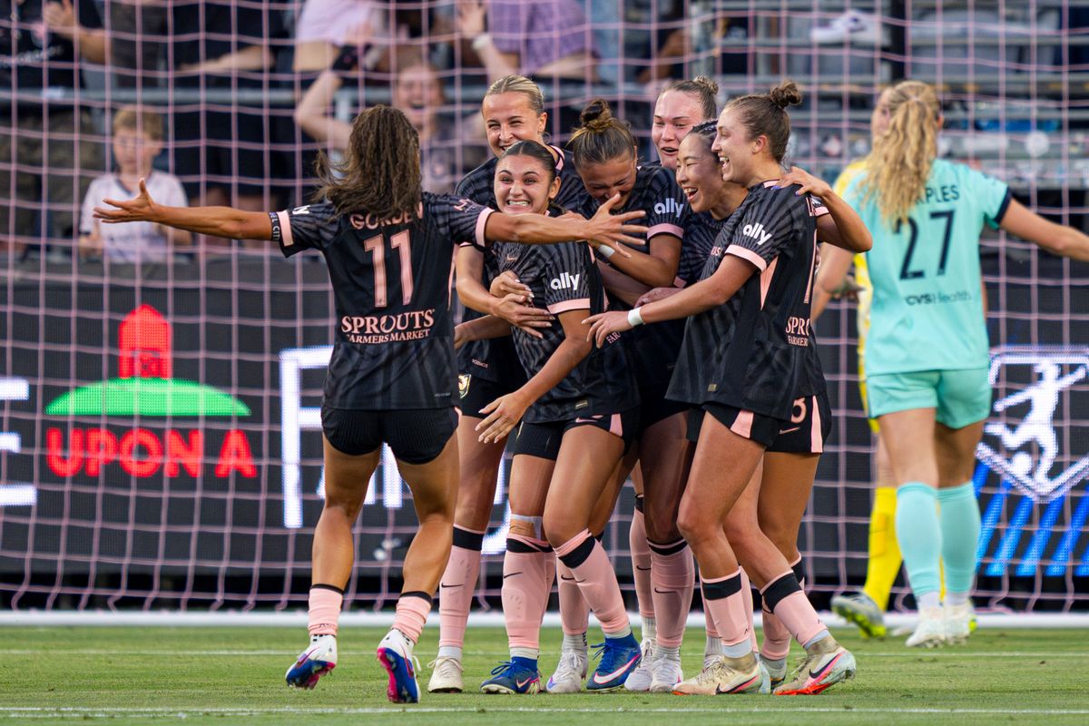 Angel City FC defender Gisele Thomson (20) celebrating scoring a goal during an NWSL game against the Kansas City Current on Wednesday May 20th, 2026 in Los Angeles, California.