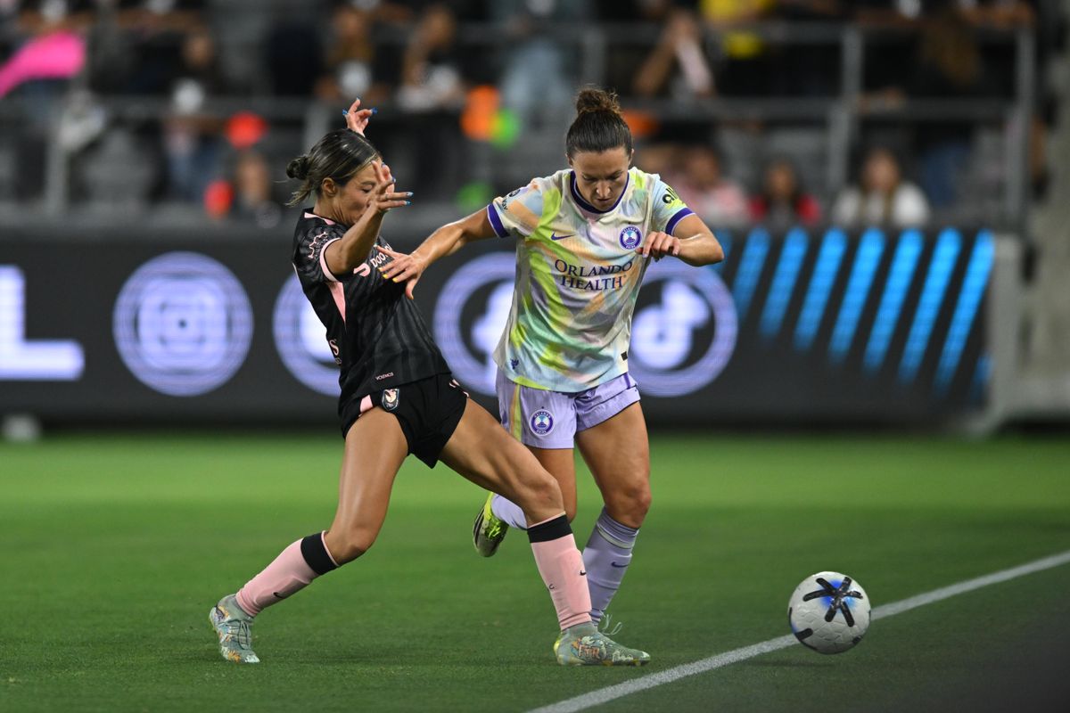 Angel City FC forward Jun Endo (18) kicks the ball out of bounds during a match between Orlando Pride SC and Angel City FC on Friday, July 3, 2026 at BMO Stadium in Los Angeles California Angel City FC forward Jun Endo (18) kicks the ball out of bounds during a match between Orlando Pride SC and Angel City FC on Friday, July 3, 2026 at BMO Stadium in Los Angeles California