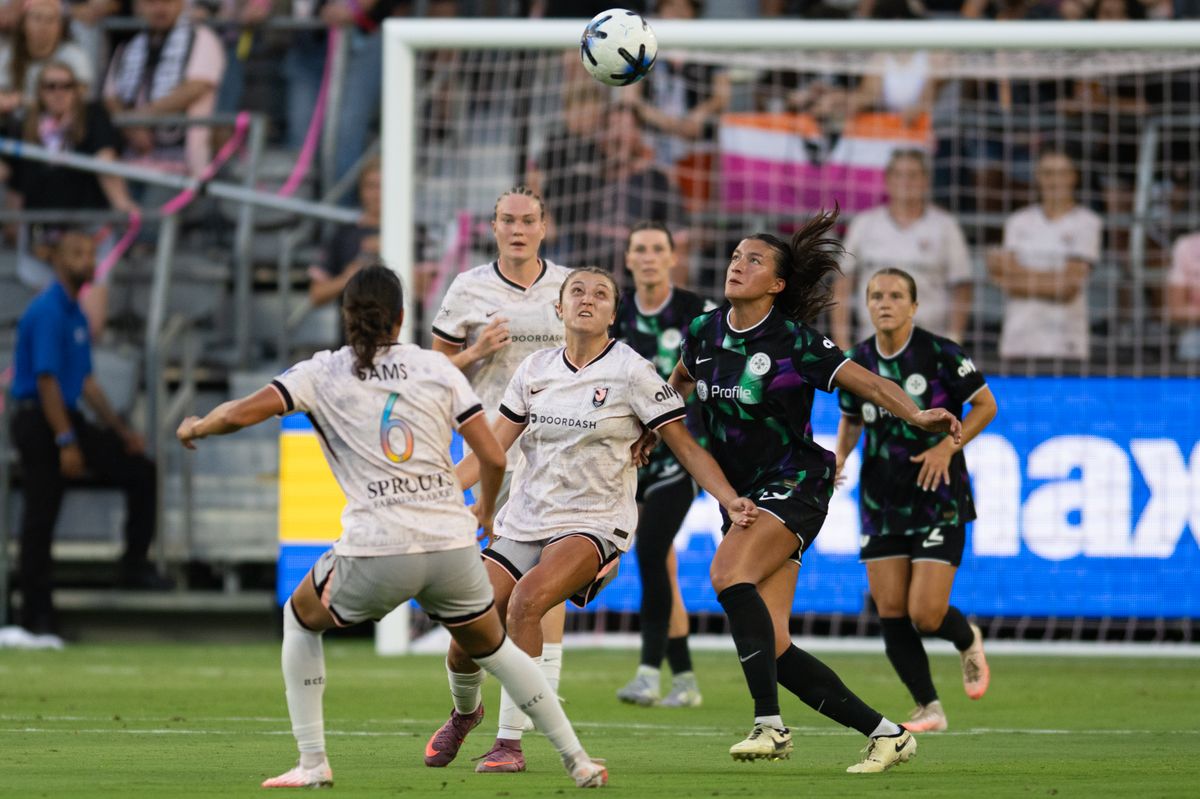 Angel City FC midfielder Carina Lageyre (16) battles for possession during an NWSL match between Racing Louisville FC and Angel City FC on Sunday, July 27, 2026 at BMO Stadium, Los Angeles Calif Stadium, Los Angeles Calif
