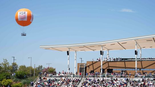 Fans watch the USMNT during a training session in Irvine, California, on June 8, 2026, as the squad continues preparations for upcoming World Cup.
