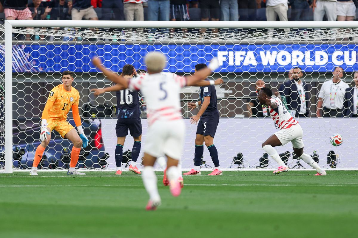 Folarin Balogun #20 of United States celebrates a goal during a 2026 FIFA World Cup match against Paraguay, Friday June 12, 2026 in Inglewood, Calif.