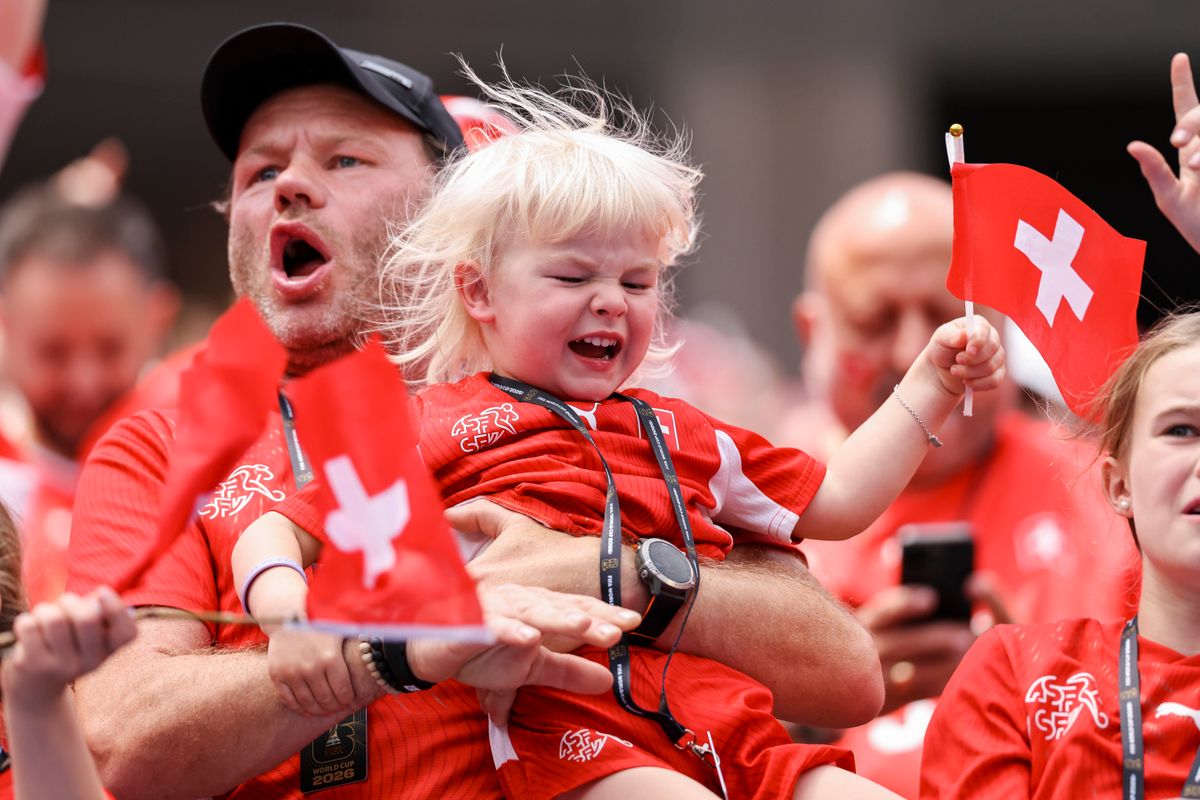 A young Switzerland fan cheers in the stands during a 2026 FIFA World Cup match between Switzerland and Bosnia and Herzegovina, Thursday June 18, 2026 in Inglewood, Calif. A young Switzerland fan cheers in the stands during a 2026 FIFA World Cup match between Switzerland and Bosnia and Herzegovina, Thursday June 18, 2026 in Inglewood, Calif.