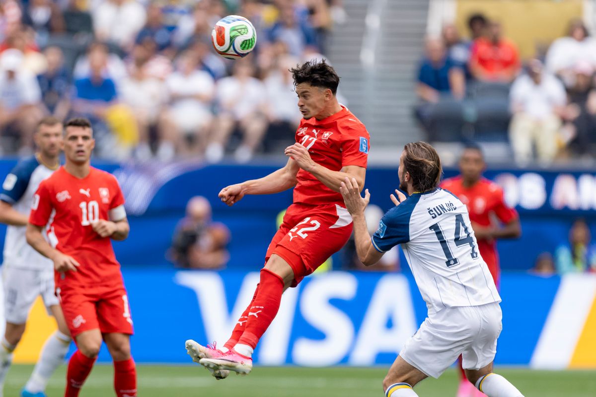 Fabian Rieder #22 of Switzerland heads the ball during a FIFA World Cup 2026 match against Bosnia and Herzegovina, Thursday June 18, 2026 in Inglewood, Calif. Fabian Rieder #22 of Switzerland heads the ball during a FIFA World Cup 2026 match against Bosnia and Herzegovina, Thursday June 18, 2026 in Inglewood, Calif.