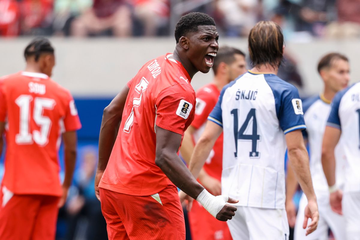 Breel Embolo #7 of Switzerland pumps up the crowd during a FIFA World Cup 2026 match against Bosnia and Herzegovina, Thursday June 18, 2026 in Inglewood, Calif. Breel Embolo #7 of Switzerland pumps up the crowd during a FIFA World Cup 2026 match against Bosnia and Herzegovina, Thursday June 18, 2026 in Inglewood, Calif.