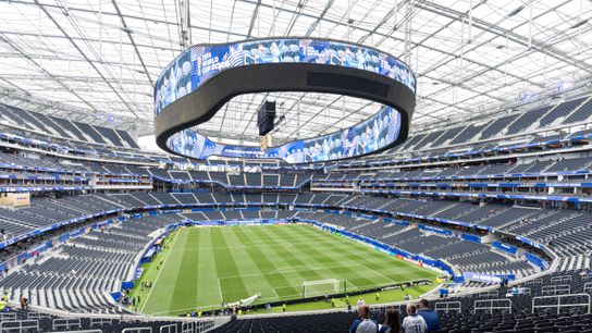 A general interior view of SoFi Stadium before a 2026 FIFA World Cup match between Switzerland and Bosnia and Herzegovina, Thursday June 18, 2026 in Inglewood, Calif.