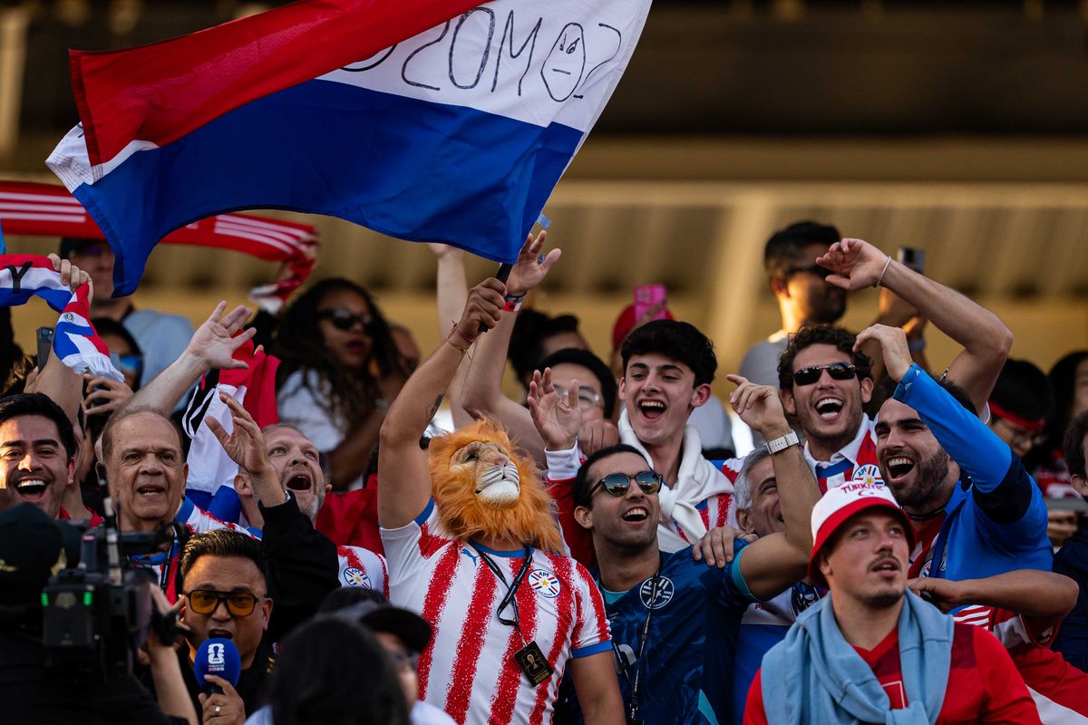 Paraguay fans during a 2026 FIFA World Cup match against Turkiye, Friday June 19th, 2026 in Santa Clara, Calif.