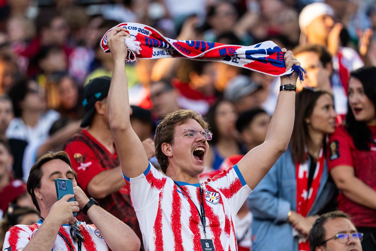 Paraguay fans during a 2026 FIFA World Cup match against Turkiye, Friday June 19th, 2026 in Santa Clara, Calif.