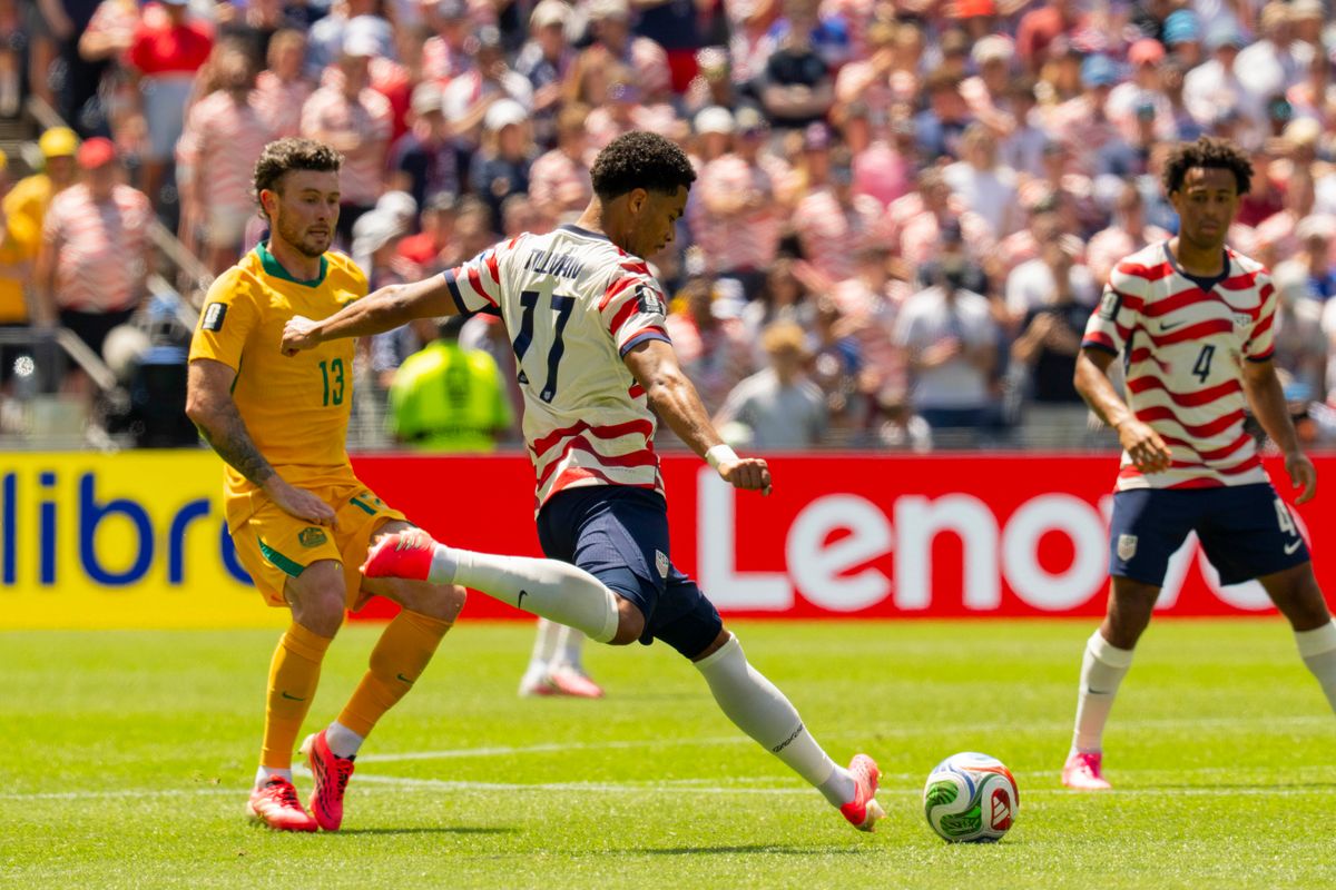 #17 Malik Tillman of the United States clears the ball during a FIFA World Cup match against Australia, Friday June 19th, 2026 in Seattle, Washington. #17 Malik Tillman of the United States clears the ball during a FIFA World Cup match against Australia, Friday June 19th, 2026 in Seattle, Washington.