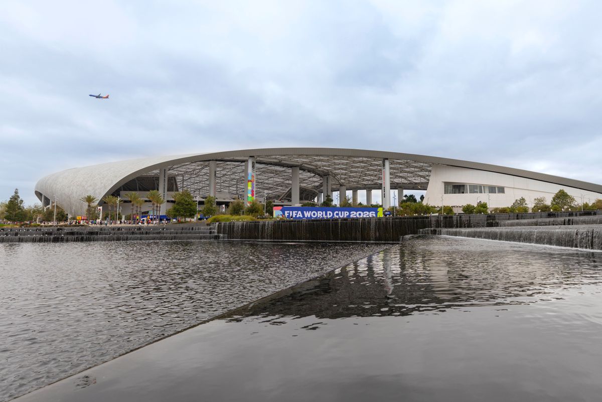 A view outside of SoFi Stadium before a 2026 FIFA World Cup match between Belgium and Iran, Sunday June 21, 2026 in Inglewood, Calif. A view outside of SoFi Stadium before a 2026 FIFA World Cup match between Belgium and Iran, Sunday June 21, 2026 in Inglewood, Calif.