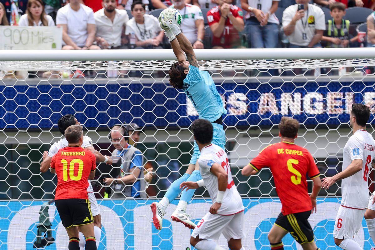 Alireza Beiranvand #1 of Iran makes a save during a 2026 FIFA World Cup match against Belgium, Sunday June 21, 2026 in Inglewood, Calif. Alireza Beiranvand #1 of Iran makes a save during a 2026 FIFA World Cup match against Belgium, Sunday June 21, 2026 in Inglewood, Calif.