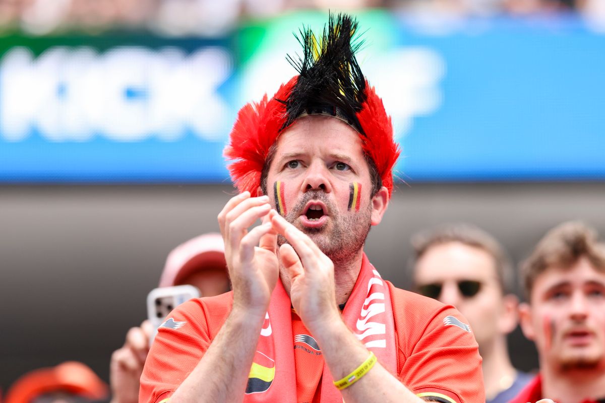 A Belgium fan cheers during a 2026 FIFA World Cup match between Belgium and Iran, Sunday June 21, 2026 in Inglewood, Calif. A Belgium fan cheers during a 2026 FIFA World Cup match between Belgium and Iran, Sunday June 21, 2026 in Inglewood, Calif.