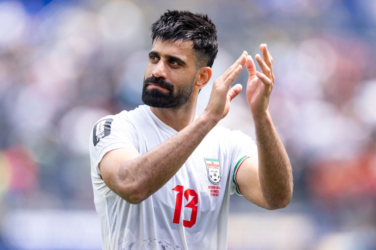 Hossein Kanani #13 of Iran applauds the crowd after a 2026 FIFA World Cup match against Belgium, Sunday June 21, 2026 in Inglewood, Calif. Hossein Kanani #13 of Iran applauds the crowd after a 2026 FIFA World Cup match against Belgium, Sunday June 21, 2026 in Inglewood, Calif.