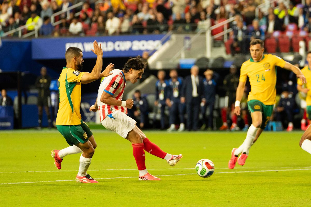 Mauricio (11) of Paraguay attempts to score during a 2026 FIFA World Cup match against Australia, Thursday June 25th, 2026 in Santa Clara, Calif.