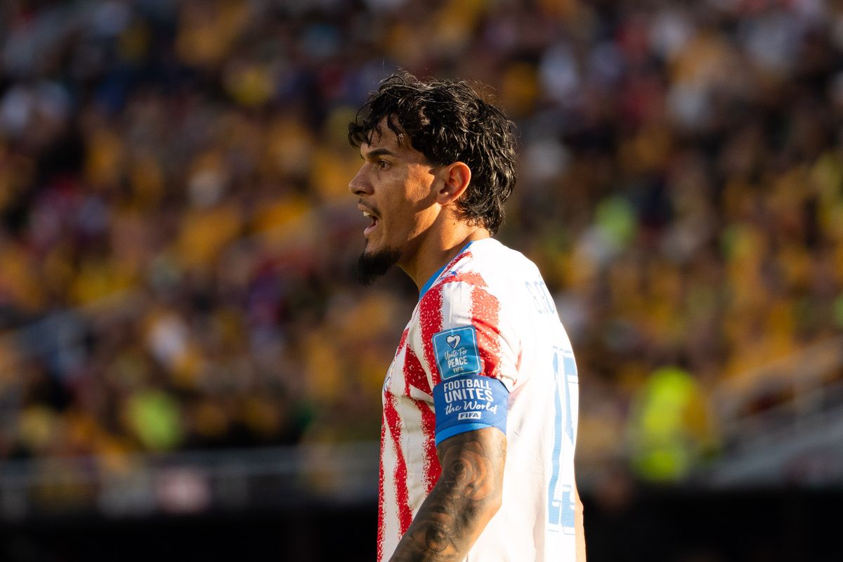 Gustavo Gomez (15) of Paraguay during a 2026 FIFA World Cup match against Australia, Thursday June 25th, 2026 in Santa Clara, Calif.