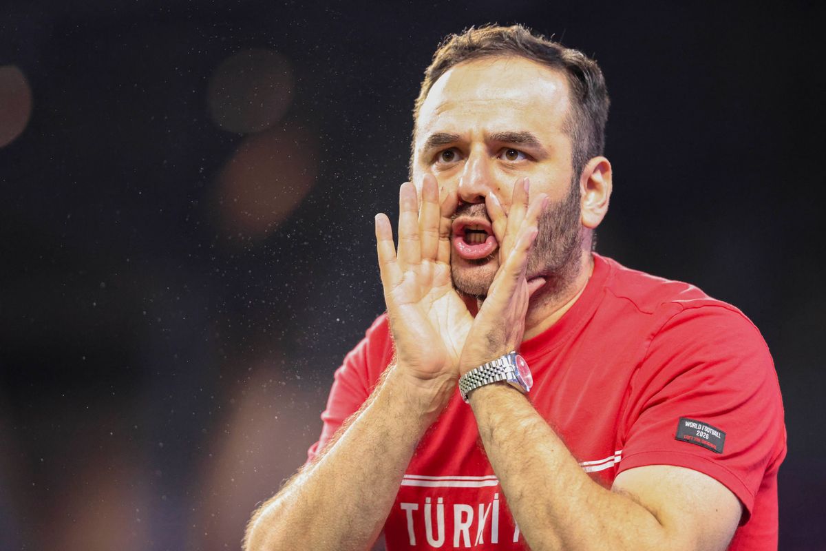 A Türkiye fan yells during a 2026 FIFA World Cup match between the United States and Türkiye, Thursday June 25, 2026 in Inglewood, Calif.