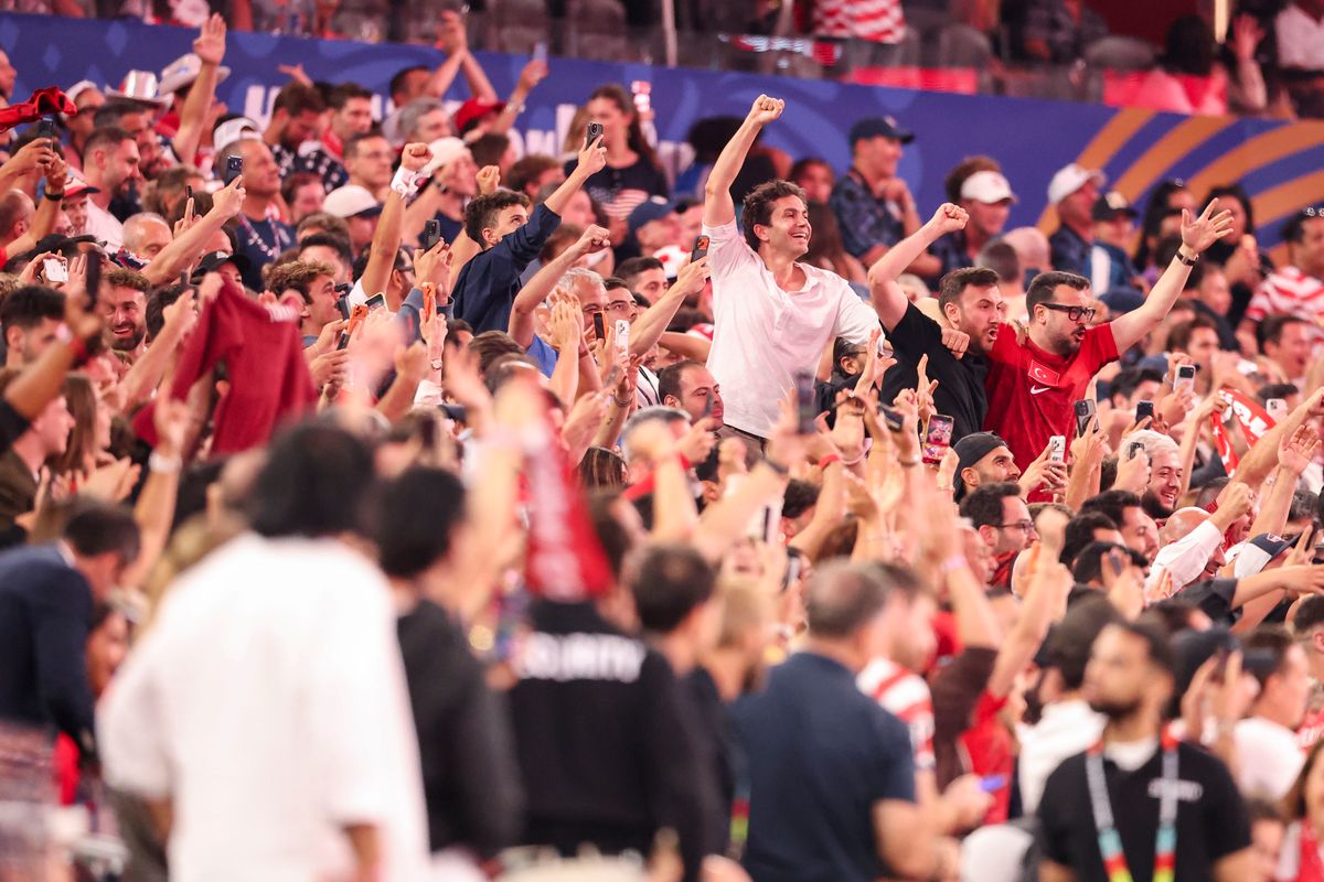 Türkiye fans celebrate the game winning goal during a 2026 FIFA World Cup match against the United States, Thursday June 25, 2026 in Inglewood, Calif.