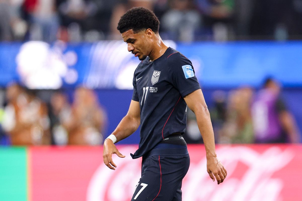 Malik Tillman #17 of the United States reacts after losing to Türkiye in a 2026 FIFA World Cup match, Thursday June 25, 2026 in Inglewood, Calif.