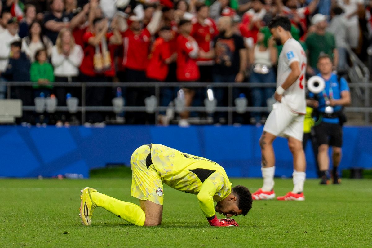 #23 Mostafa Shobeir goalie of Egypt bowing after a FIFA World Cup match against Iran, Friday June 26th, 2026 in Seattle, Washington. 