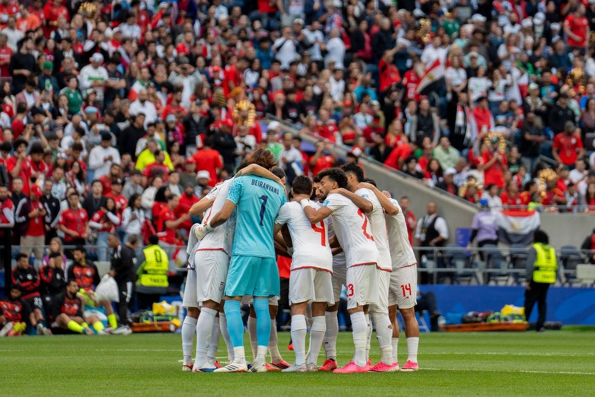 Iran huddling before a FIFA World Cup match against Egypt, Friday June 26th, 2026 in Seattle, Washington. 