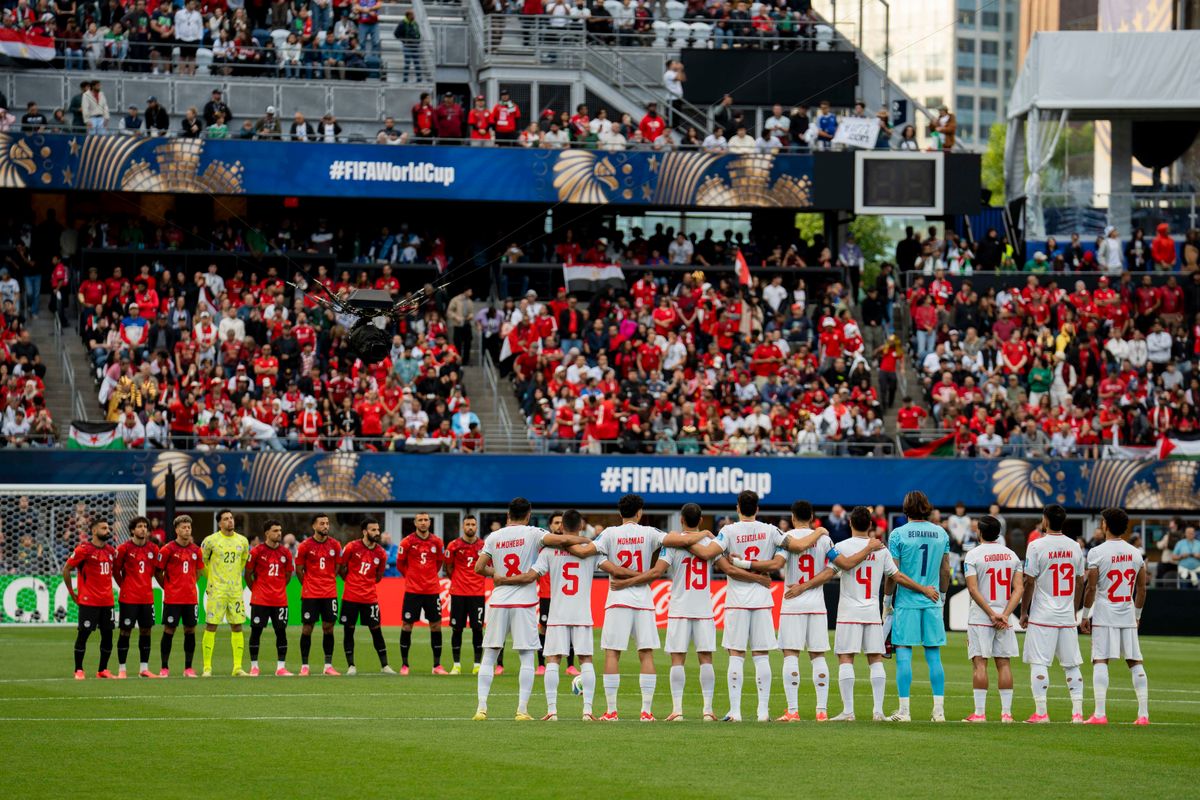 Egypt and Iran have a moment of silence before a FIFA World Cup match between Egypt and Iran, Friday June 26th, 2026 in Seattle, Washington. 