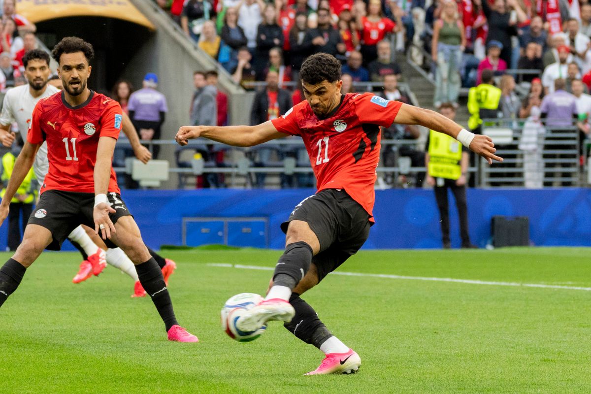 #21 Mahmoud Saber of Egypt scores a goal during a FIFA World Cup match against Iran, Friday June 26th, 2026 in Seattle, Washington. 