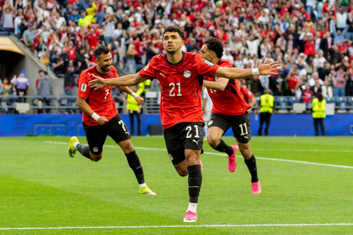 #21 Mahmoud Saber of Egypt celebrates his goal during a FIFA World Cup match against Iran, Friday June 26th, 2026 in Seattle, Washington. 