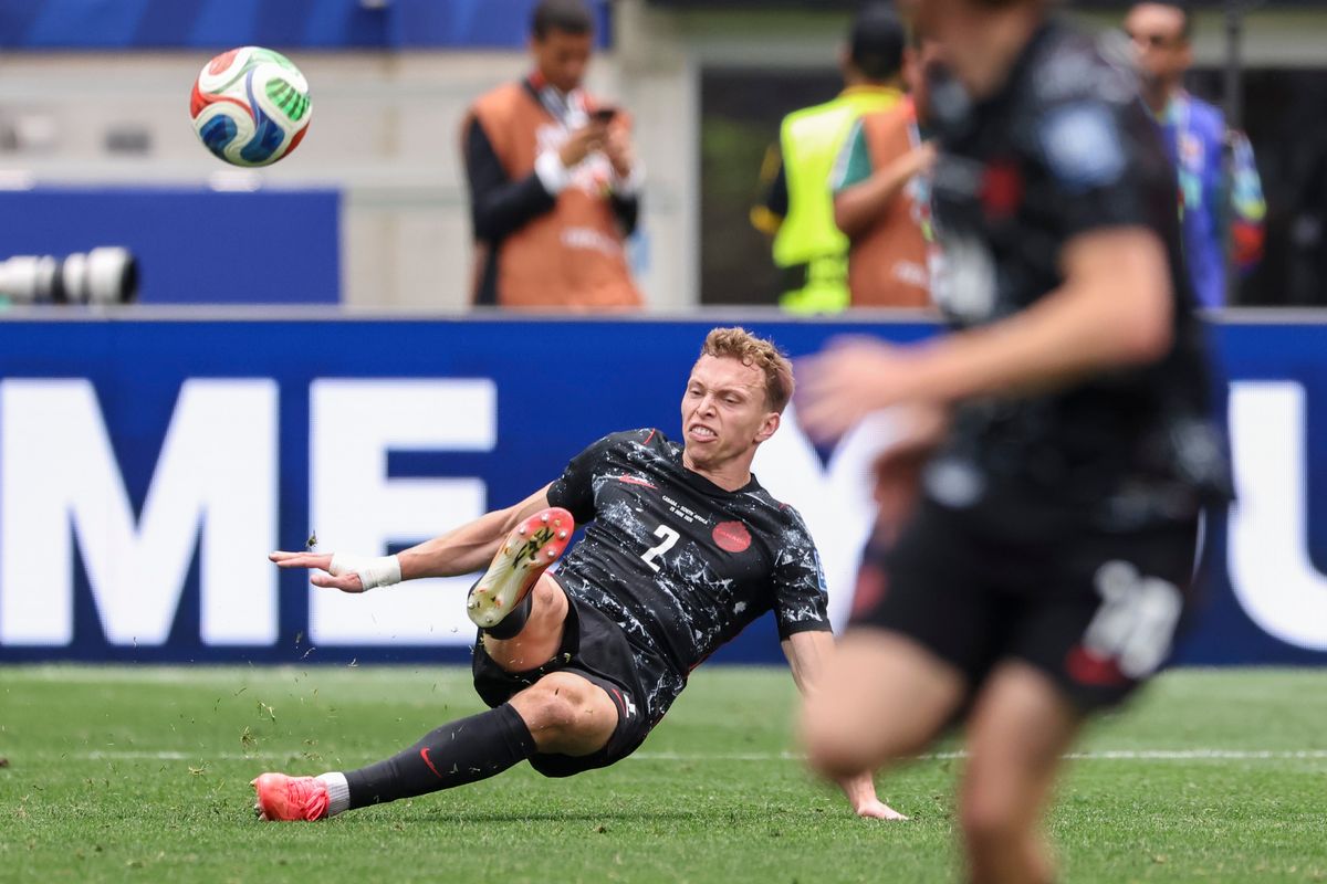 Alistair Johnston #2 of Canada kicks the ball during a FIFA World Cup 2026 match against South Africa, Sunday June 28, 2026 in Inglewood, Calif.
