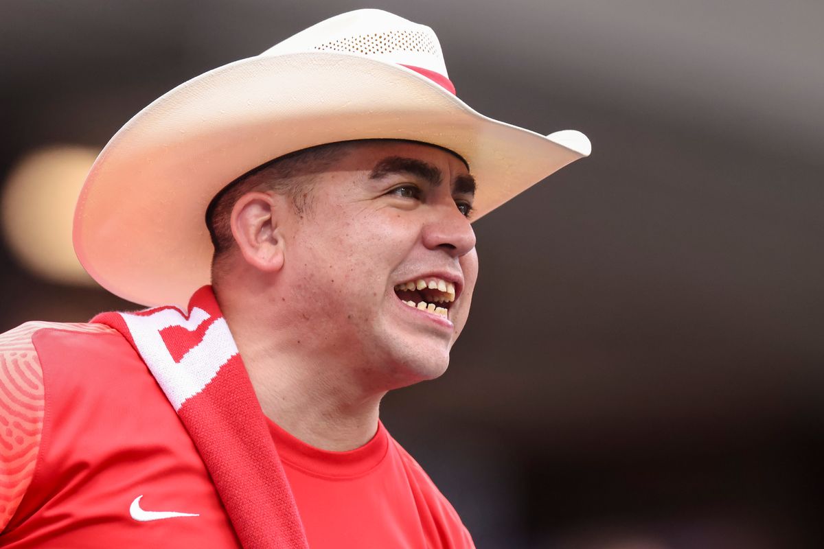 A Canada fan cheers during a 2026 FIFA World Cup match between Canada and South Africa, Sunday June 28, 2026 in Inglewood, Calif.