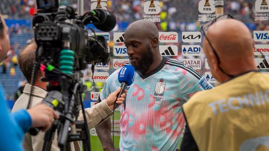 #9 Romelu Lukaku of Belgium being interviewed after a FIFA World Cup match against Senegal, Wednesday July 1st, 2026 in Seattle, Washington. #9 Romelu Lukaku of Belgium being interviewed after a FIFA World Cup match against Senegal, Wednesday July 1st, 2026 in Seattle, Washington.