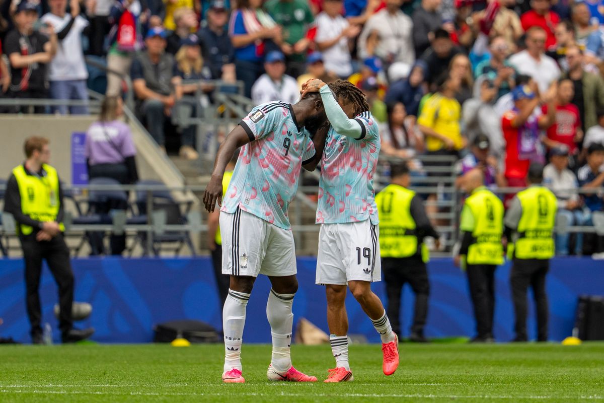 #9 Romelu Lukaku and #19 Diego Moreira of Belgium celebrates Lukaku’s goal during a FIFA World Cup match against Senegal, Wednesday July 1st, 2026 in Seattle, Washington. #9 Romelu Lukaku and #19 Diego Moreira of Belgium celebrates Lukaku’s goal during a FIFA World Cup match against Senegal, Wednesday July 1st, 2026 in Seattle, Washington.