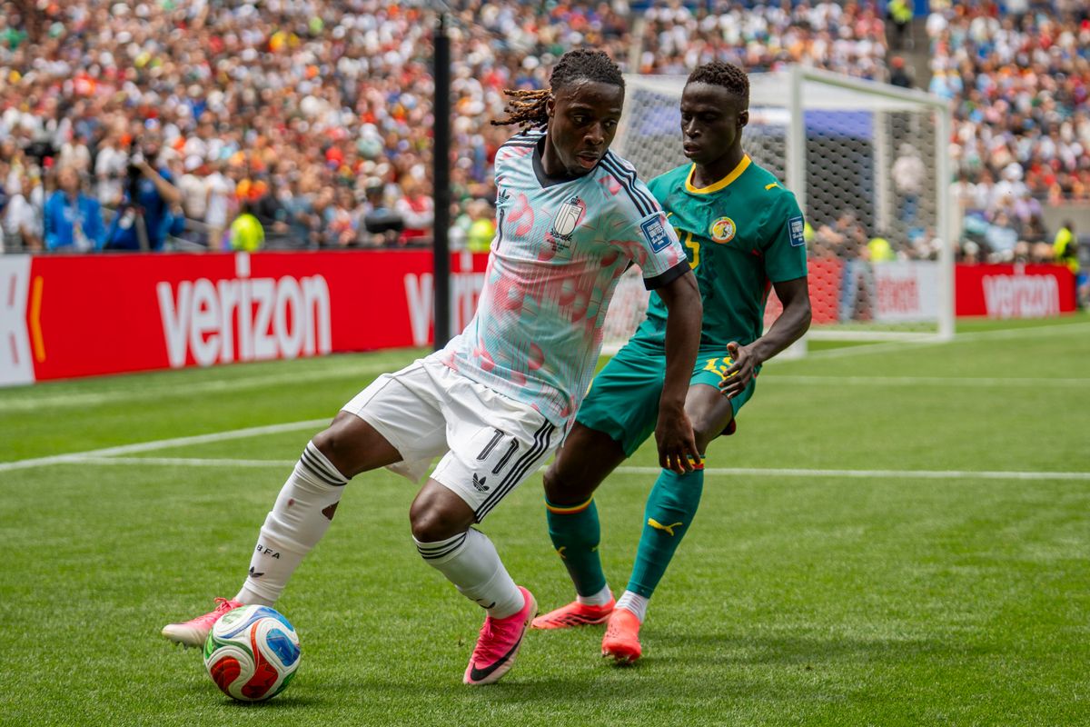 #11 Jeremy Doku of Belgium wins the ball back during a FIFA World Cup match against Senegal, Wednesday July 1st, 2026 in Seattle, Washington. #11 Jeremy Doku of Belgium wins the ball back during a FIFA World Cup match against Senegal, Wednesday July 1st, 2026 in Seattle, Washington.
