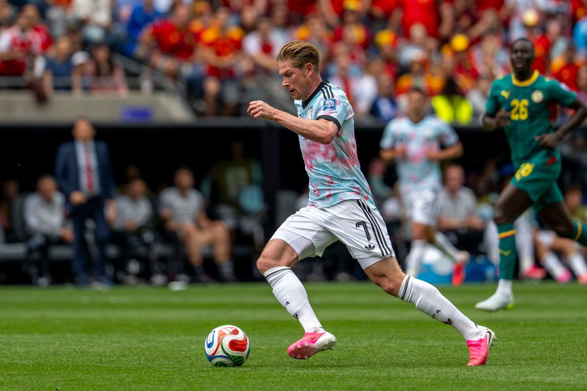 #7 Kevin De Bruyne of Belgium pushes the pace on a counter during a FIFA World Cup match against Senegal, Wednesday July 1st, 2026 in Seattle, Washington. #7 Kevin De Bruyne of Belgium pushes the pace on a counter during a FIFA World Cup match against Senegal, Wednesday July 1st, 2026 in Seattle, Washington.