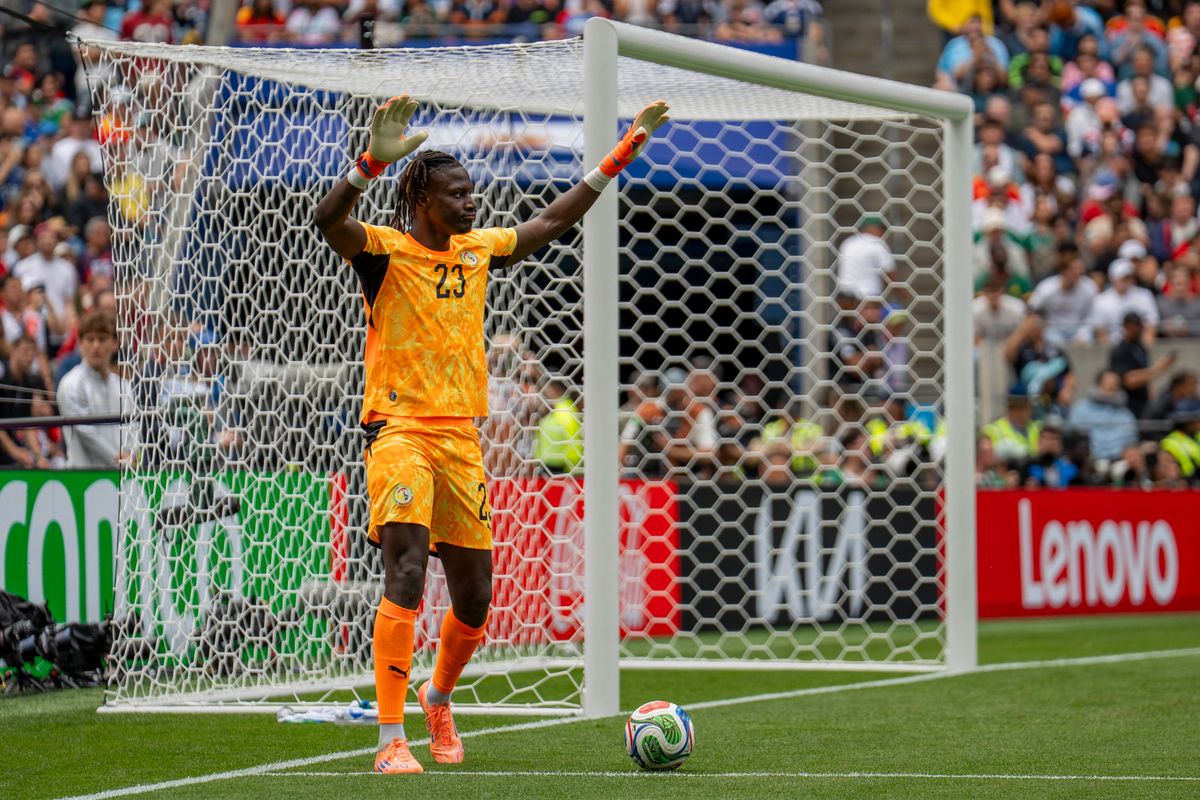 The goalie Edouard Mendy of Senegal tells the crowd to settle down after a save during a FIFA World Cup match against Belgium, Wednesday July 1st, 2026 in Seattle, Washington. The goalie Edouard Mendy of Senegal tells the crowd to settle down after a save during a FIFA World Cup match against Belgium, Wednesday July 1st, 2026 in Seattle, Washington.