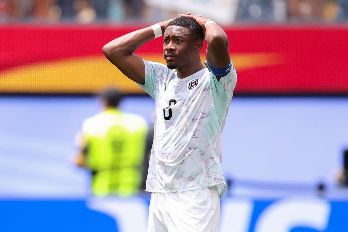 David Alaba #8 of Austria reacts to the loss as the final whistle sounds after a 2026 FIFA World Cup match against Spain, Thursday July 2, 2026 in Inglewood, Calif. David Alaba #8 of Austria reacts to the loss as the final whistle sounds after a 2026 FIFA World Cup match against Spain, Thursday July 2, 2026 in Inglewood, Calif.