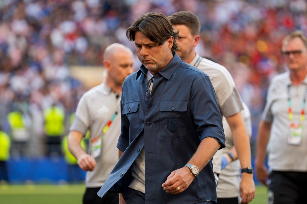 The United States coach Mauricio Pochettino walking back to the locker room during a FIFA World Cup match against Belgium, Monday July 6th, 2026 in Seattle, Washington. The United States coach Mauricio Pochettino walking back to the locker room during a FIFA World Cup match against Belgium, Monday July 6th, 2026 in Seattle, Washington.