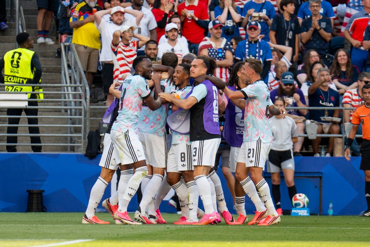 The Belgium team celebrates their goal together during a FIFA World Cup match against the United States, Monday July 6th, 2026 in Seattle, Washington. The Belgium team celebrates their goal together during a FIFA World Cup match against the United States, Monday July 6th, 2026 in Seattle, Washington.
