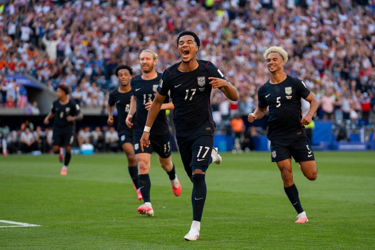 #17 Malik Tillman of the United States celebrates his goal during a FIFA World Cup match against Belgium, Monday July 6th, 2026 in Seattle, Washington. #17 Malik Tillman of the United States celebrates his goal during a FIFA World Cup match against Belgium, Monday July 6th, 2026 in Seattle, Washington.