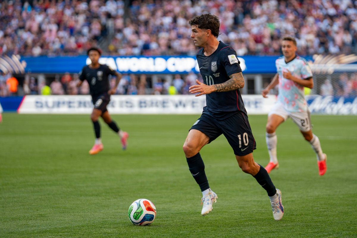 #10 Christian Pulisic of the United States slows down the pace during a FIFA World Cup match against Belgium, Monday July 6th, 2026 in Seattle, Washington. #10 Christian Pulisic of the United States slows down the pace during a FIFA World Cup match against Belgium, Monday July 6th, 2026 in Seattle, Washington.