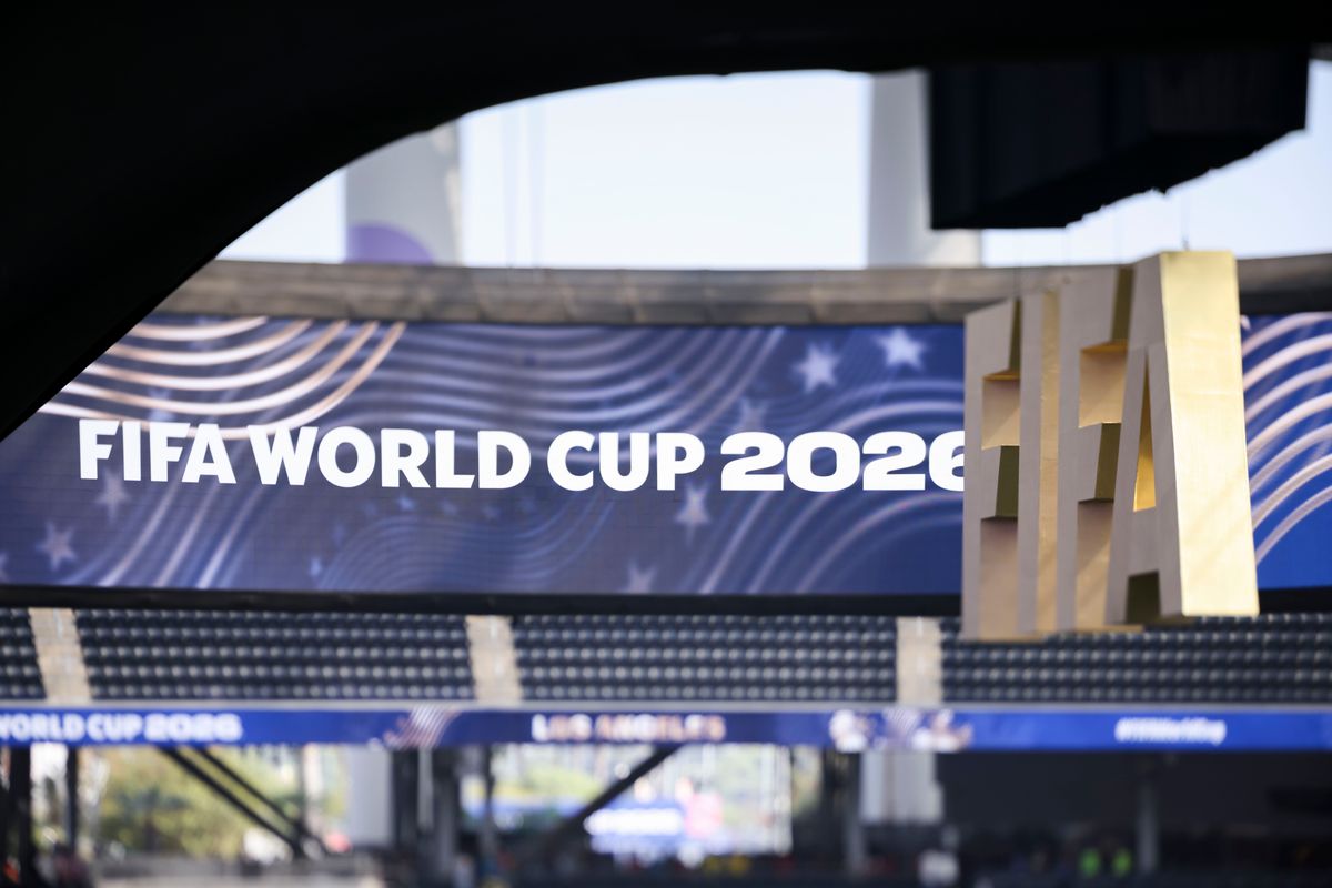 The FIFA World Cup 2026 Logo is seen on the halo board before a 2026 FIFA World Cup match between Spain and Belgium, Friday July 10, 2026 in Inglewood, Calif. The FIFA World Cup 2026 Logo is seen on the halo board before a 2026 FIFA World Cup match between Spain and Belgium, Friday July 10, 2026 in Inglewood, Calif.