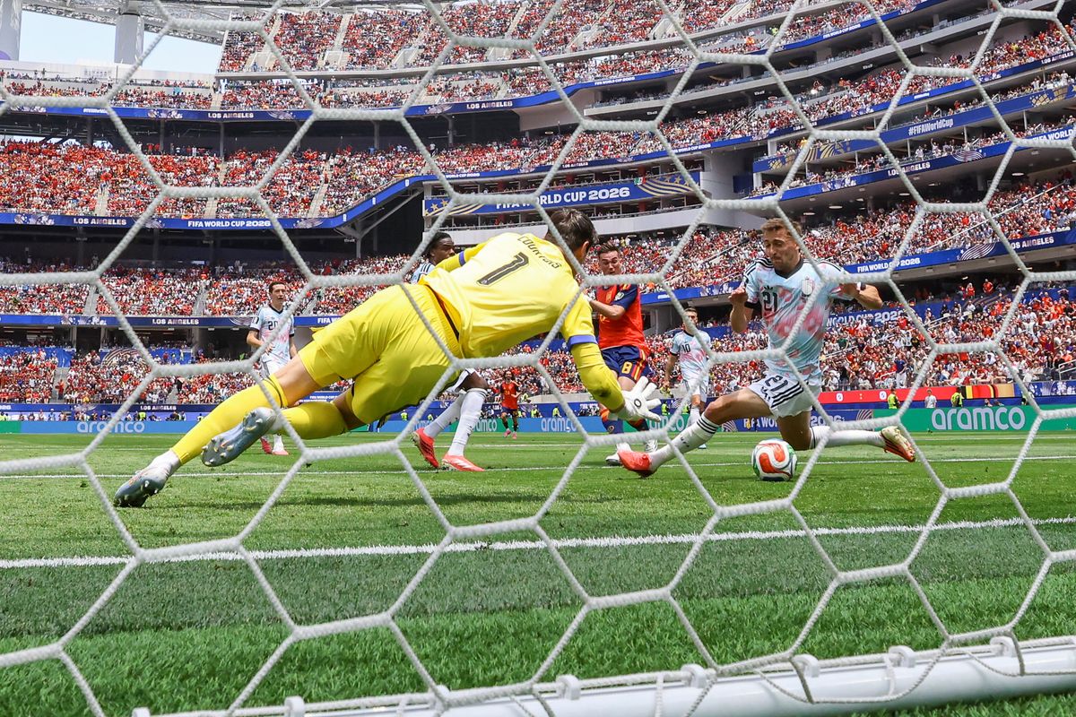 Fabián Ruiz #8 of Spain scores a goal during a FIFA World Cup 2026 match against Belgium, Friday July 10, 2026 in Inglewood, Calif. Fabián Ruiz #8 of Spain scores a goal during a FIFA World Cup 2026 match against Belgium, Friday July 10, 2026 in Inglewood, Calif.