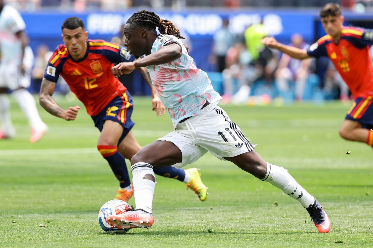 Jérémy Doku #11 of Belgium controls the ball during a 2026 FIFA World Cup match against Spain, Friday July 10, 2026 in Inglewood, Calif. Jérémy Doku #11 of Belgium controls the ball during a 2026 FIFA World Cup match against Spain, Friday July 10, 2026 in Inglewood, Calif.