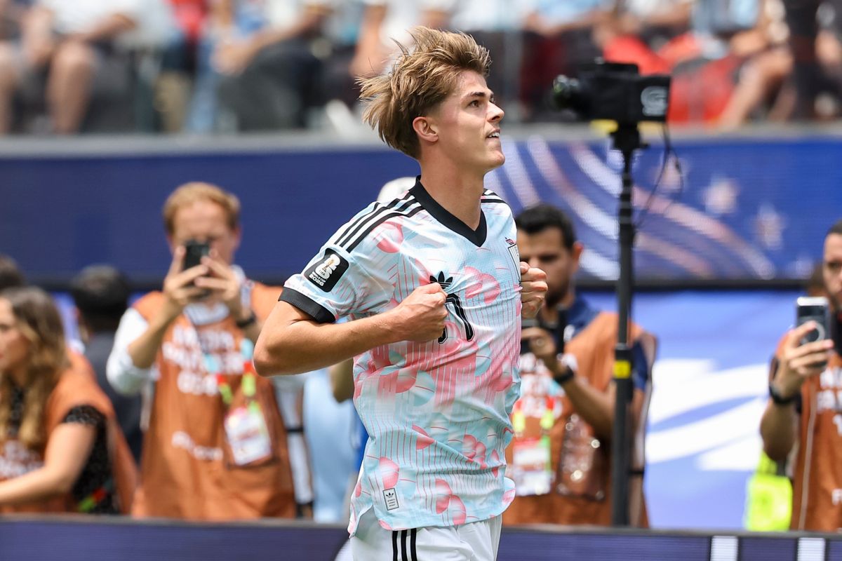 Charles de Ketelaere #17 of Belgium celebrates after scoring a goal during a 2026 FIFA World Cup match against Spain, Friday July 10, 2026 in Inglewood, Calif. Charles de Ketelaere #17 of Belgium celebrates after scoring a goal during a 2026 FIFA World Cup match against Spain, Friday July 10, 2026 in Inglewood, Calif.