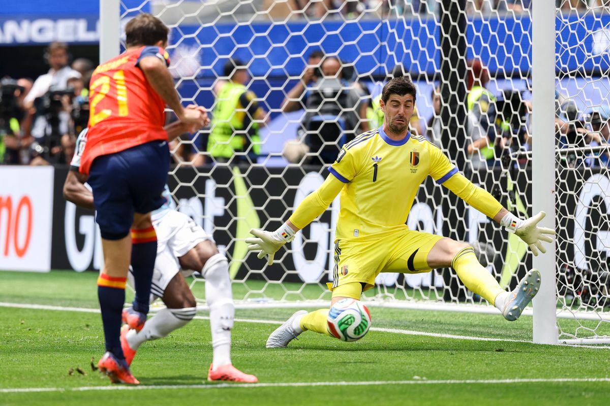 Thibaut Courtois #1 of Belgium makes a save during a 2026 FIFA World Cup match against Spain, Friday July 10, 2026 in Inglewood, Calif. Thibaut Courtois #1 of Belgium makes a save during a 2026 FIFA World Cup match against Spain, Friday July 10, 2026 in Inglewood, Calif.