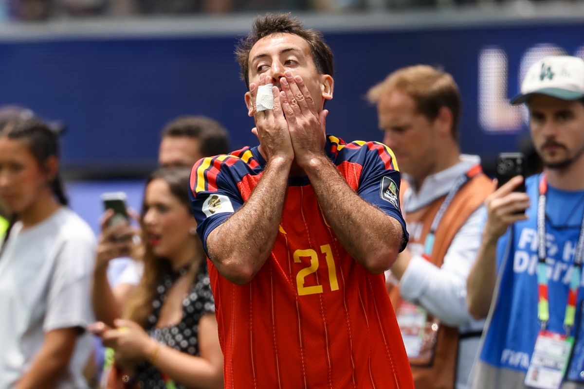 Mikel Oyarzabal #21 of Spain reacts to a missed opportunity during a FIFA World Cup 2026 match against Belgium, Friday July 10, 2026 in Inglewood, Calif. Mikel Oyarzabal #21 of Spain reacts to a missed opportunity during a FIFA World Cup 2026 match against Belgium, Friday July 10, 2026 in Inglewood, Calif.