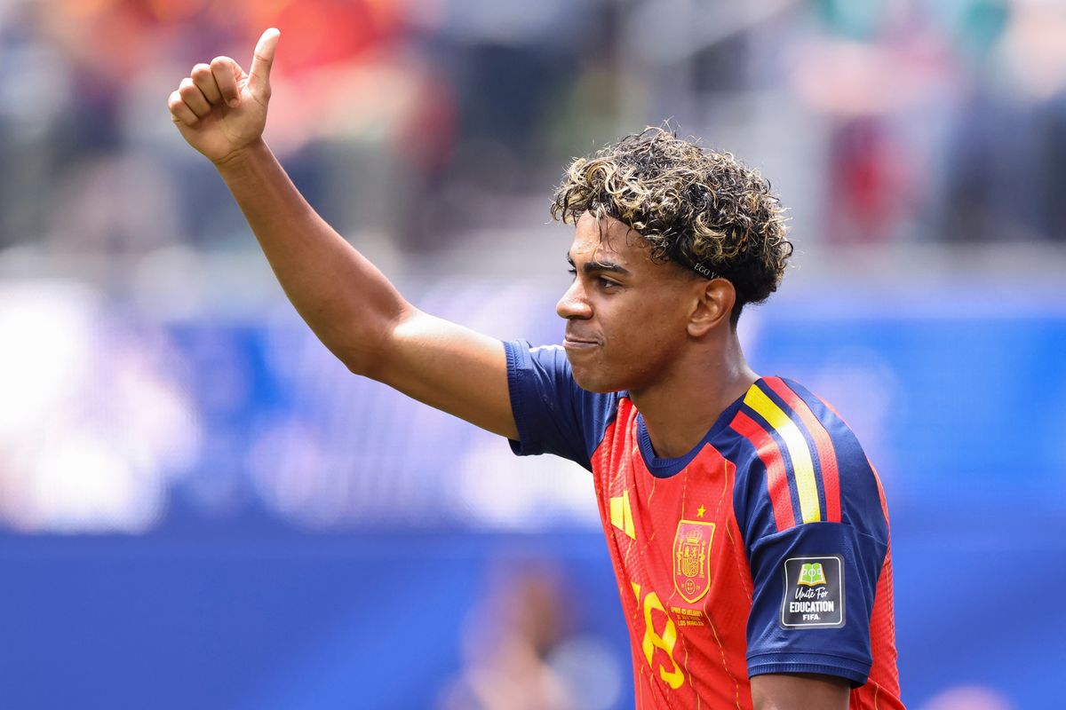 Lamine Yamal #19 of Spain gives a thumbs up during a FIFA World Cup 2026 match against Belgium, Friday July 10, 2026 in Inglewood, Calif. Lamine Yamal #19 of Spain gives a thumbs up during a FIFA World Cup 2026 match against Belgium, Friday July 10, 2026 in Inglewood, Calif.