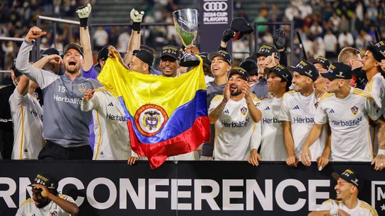 LA Galaxy raises Western Conference Championship trophy after win against Seattle Sounders FC on Saturday, November 30, 2024 in Carson, CA.