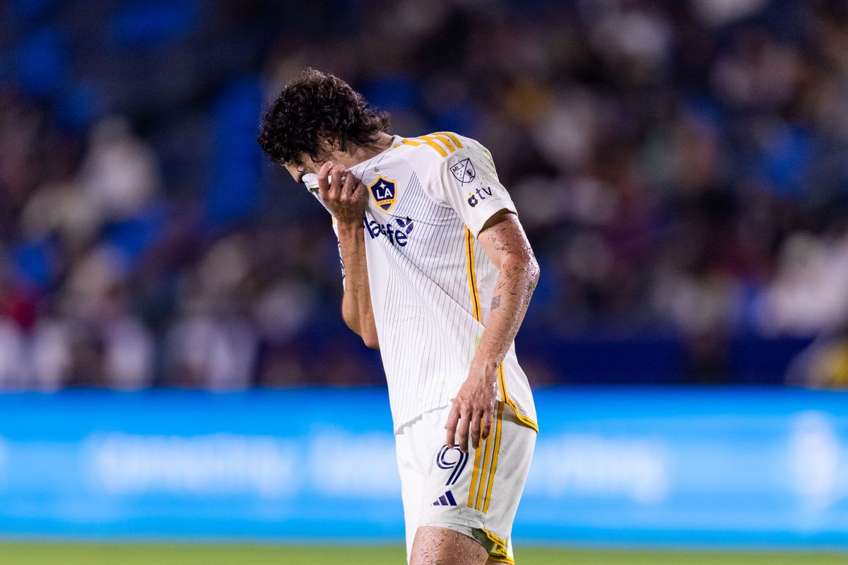 Los Angeles Galaxy forward Matheus Nascimento (9) gets subbed out during the game against the San Jose Earthquakes on Wednesday, May 28, 2025, at Dignity Health Sports Park in Carson, CA.