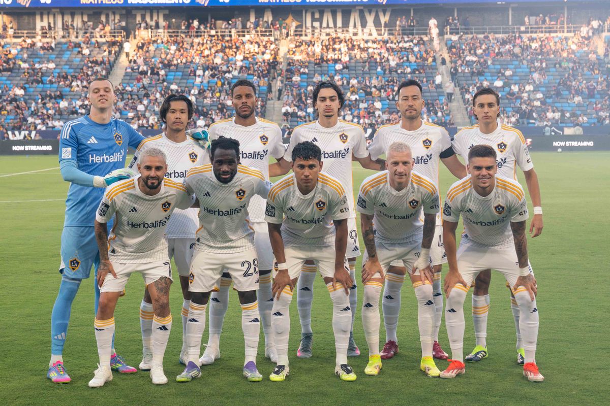 LA Galaxy starting XI at an MLS game against Austin FC on July 16th, 2025 in Carson, California
