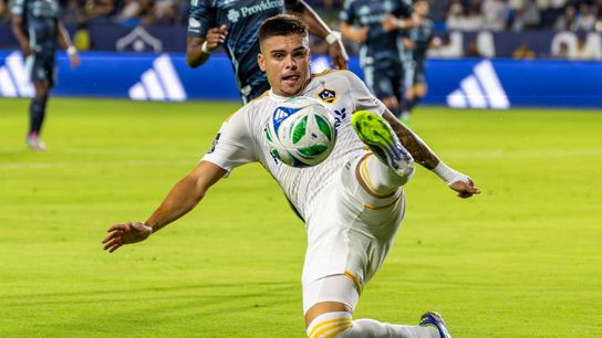 Los Angeles Galaxy forward Gabriel Pec (11) reaches for the ball during an MLS match against the Seattle Sounders, Sunday August 10, 2025 in Carson, Calif. Los Angeles Galaxy forward Gabriel Pec (11) reaches for the ball during an MLS match against the Seattle Sounders, Sunday August 10, 2025 in Carson, Calif.